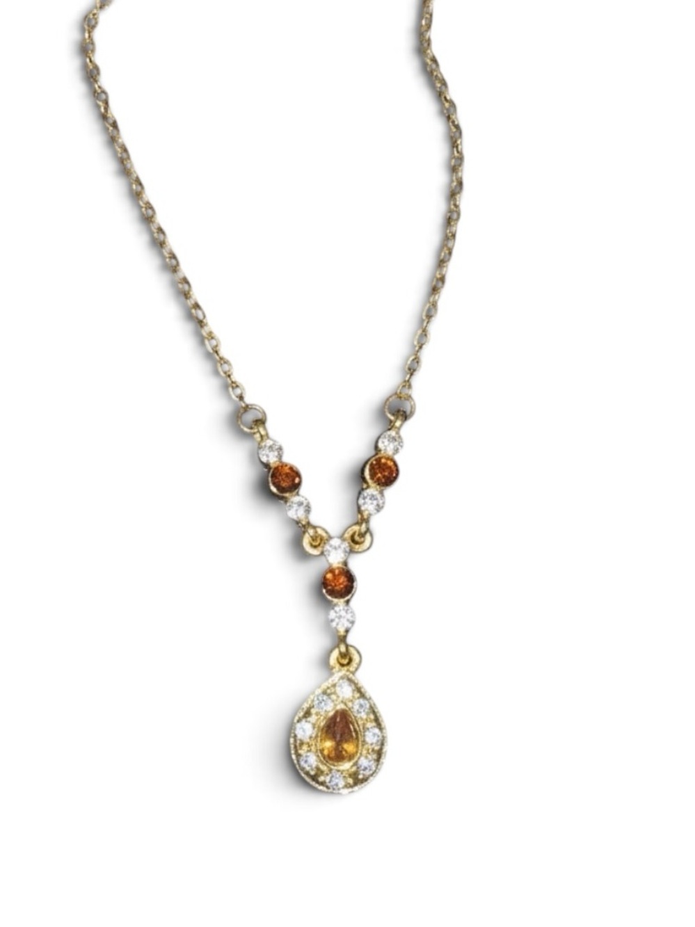Gold-Tone Teardrop Pendant Necklace with Amber Stones